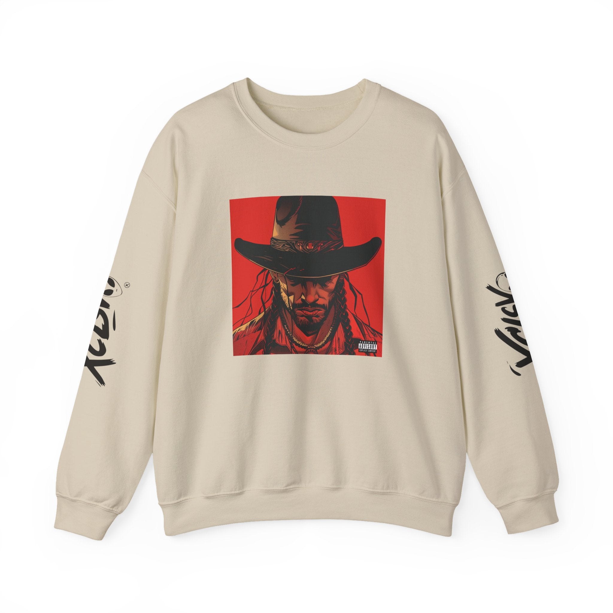 MVRSIANO XCLSV Crewneck Sweatshirt — Red Western Outlaw Graphic