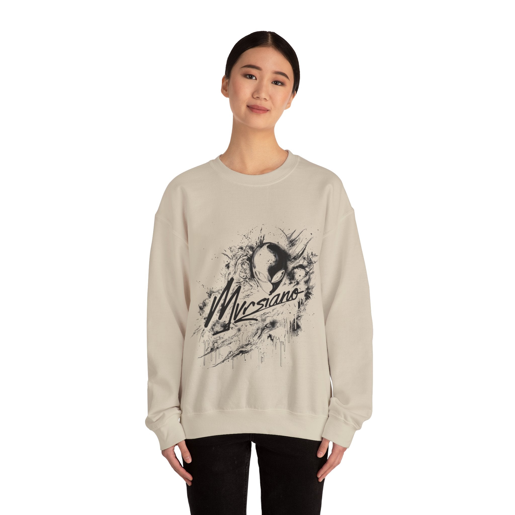 Mvrsiano Graphic Sweatshirt — Alien Grunge Skull Art Crewneck