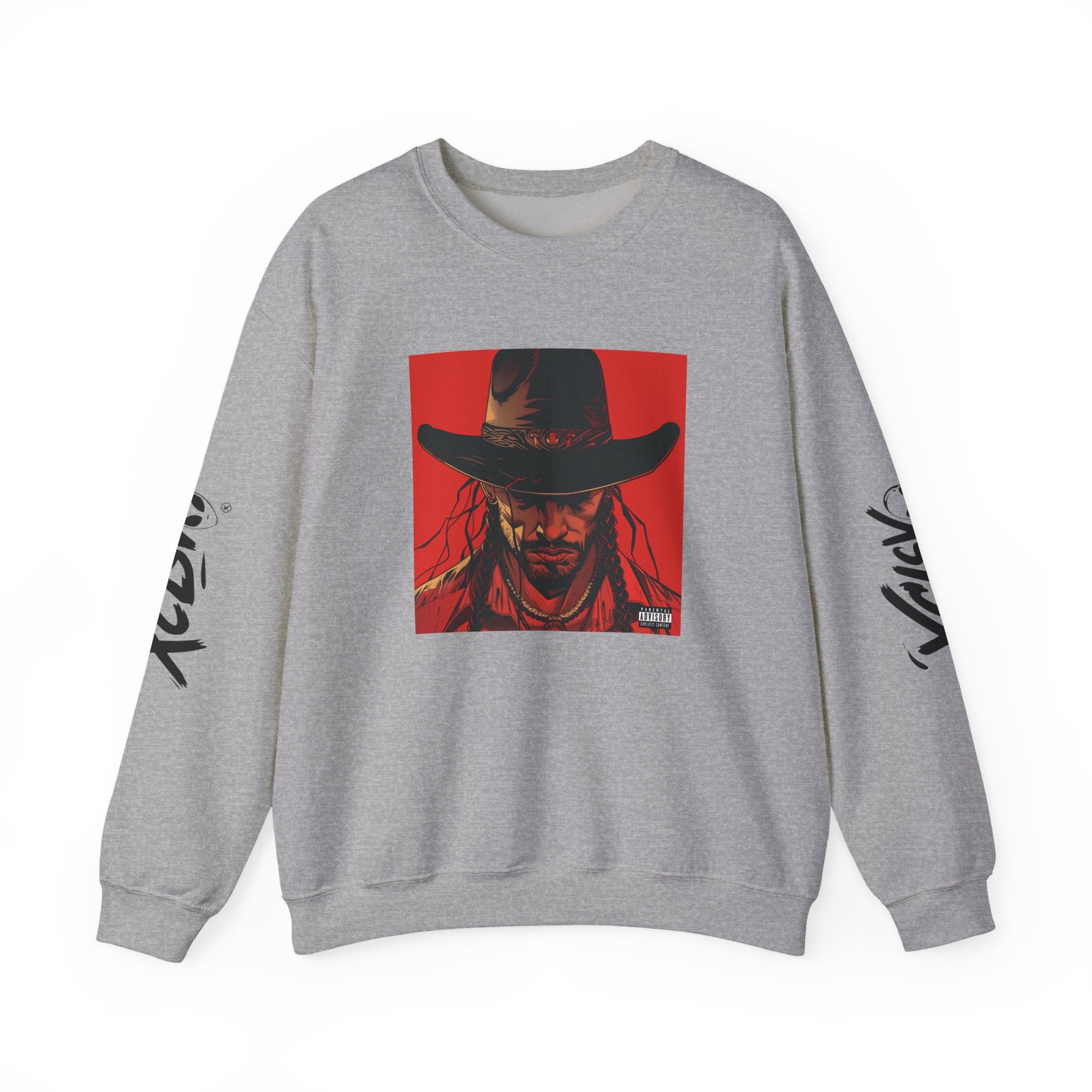 MVRSIANO XCLSV Crewneck Sweatshirt — Red Western Outlaw Graphic