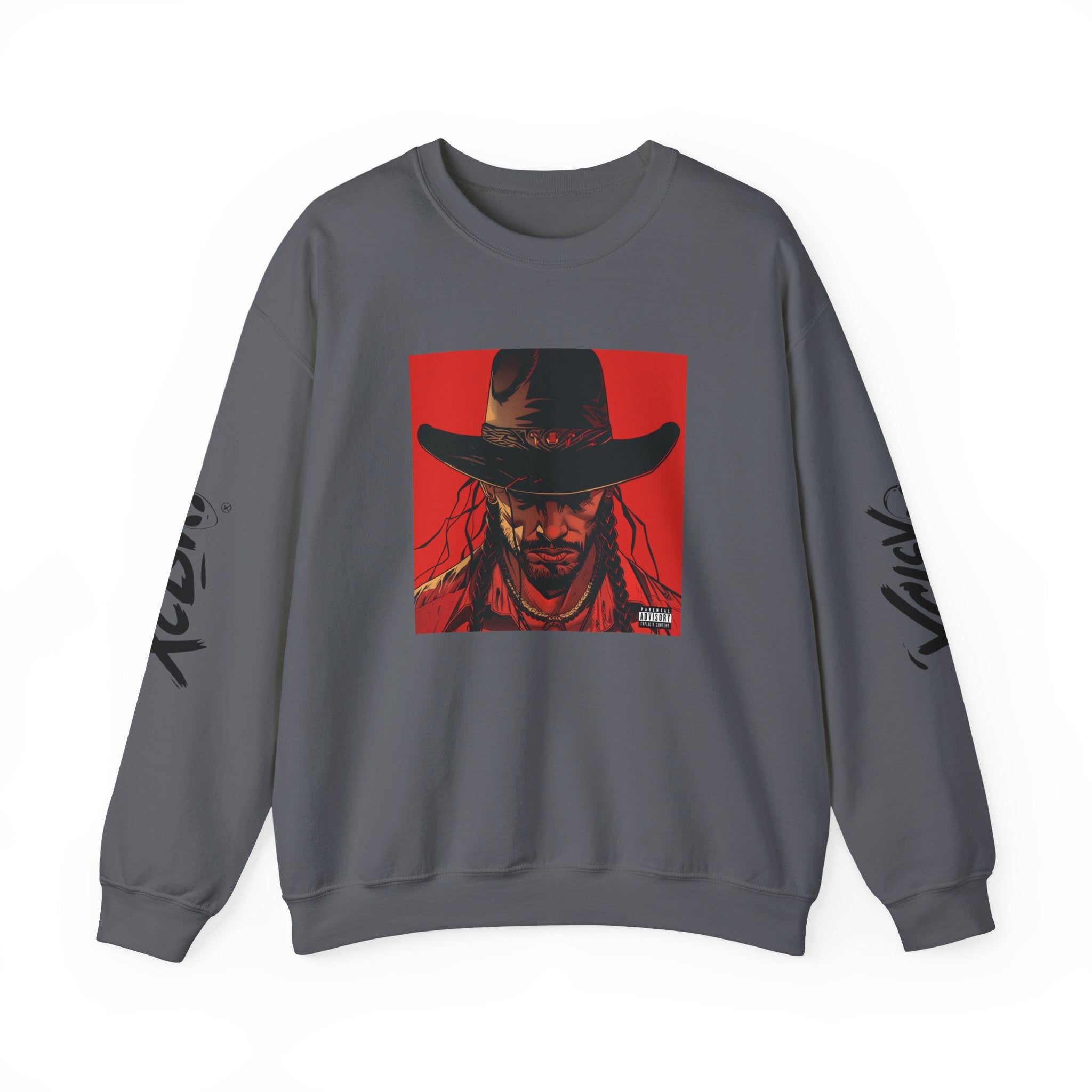 MVRSIANO XCLSV Crewneck Sweatshirt — Red Western Outlaw Graphic