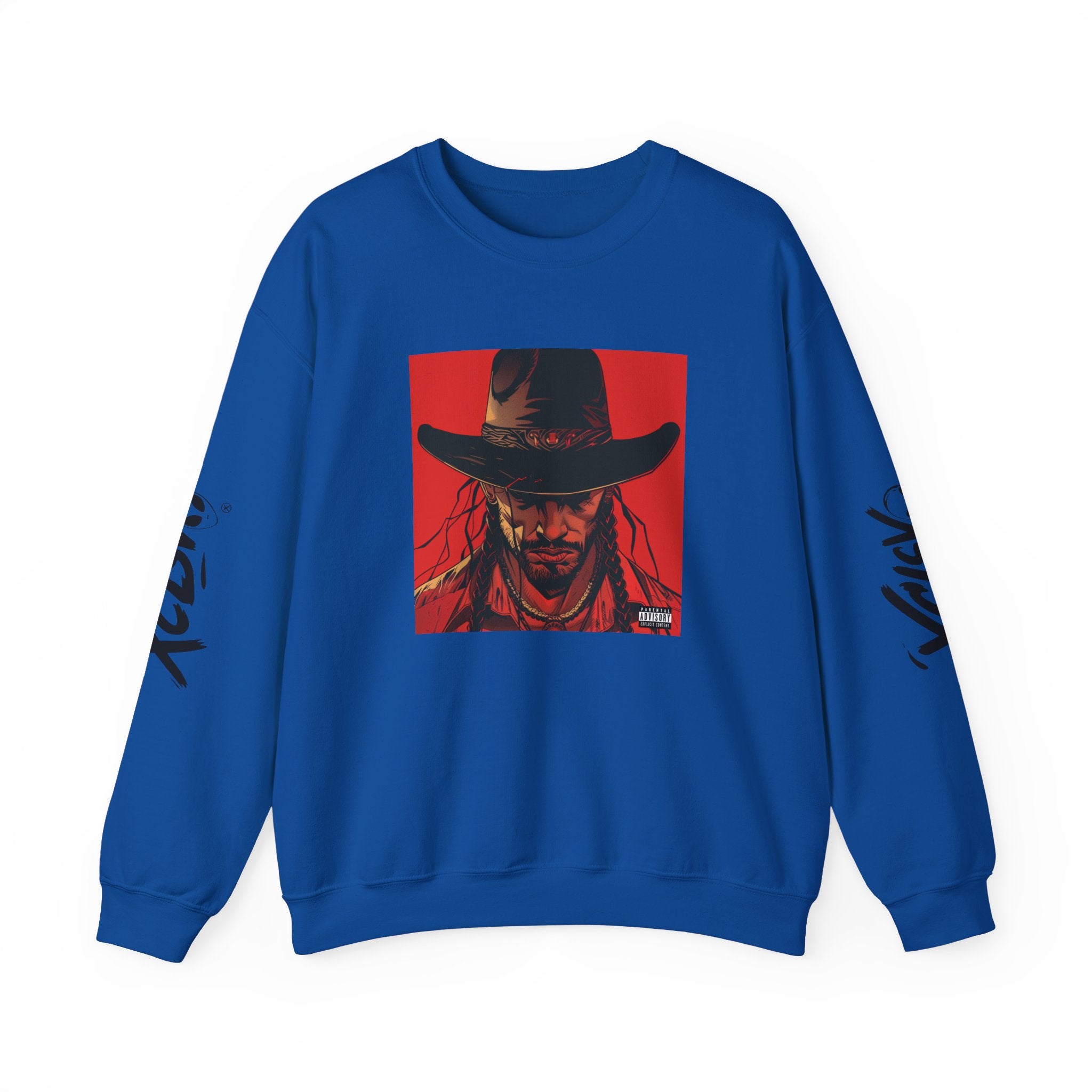 MVRSIANO XCLSV Crewneck Sweatshirt — Red Western Outlaw Graphic