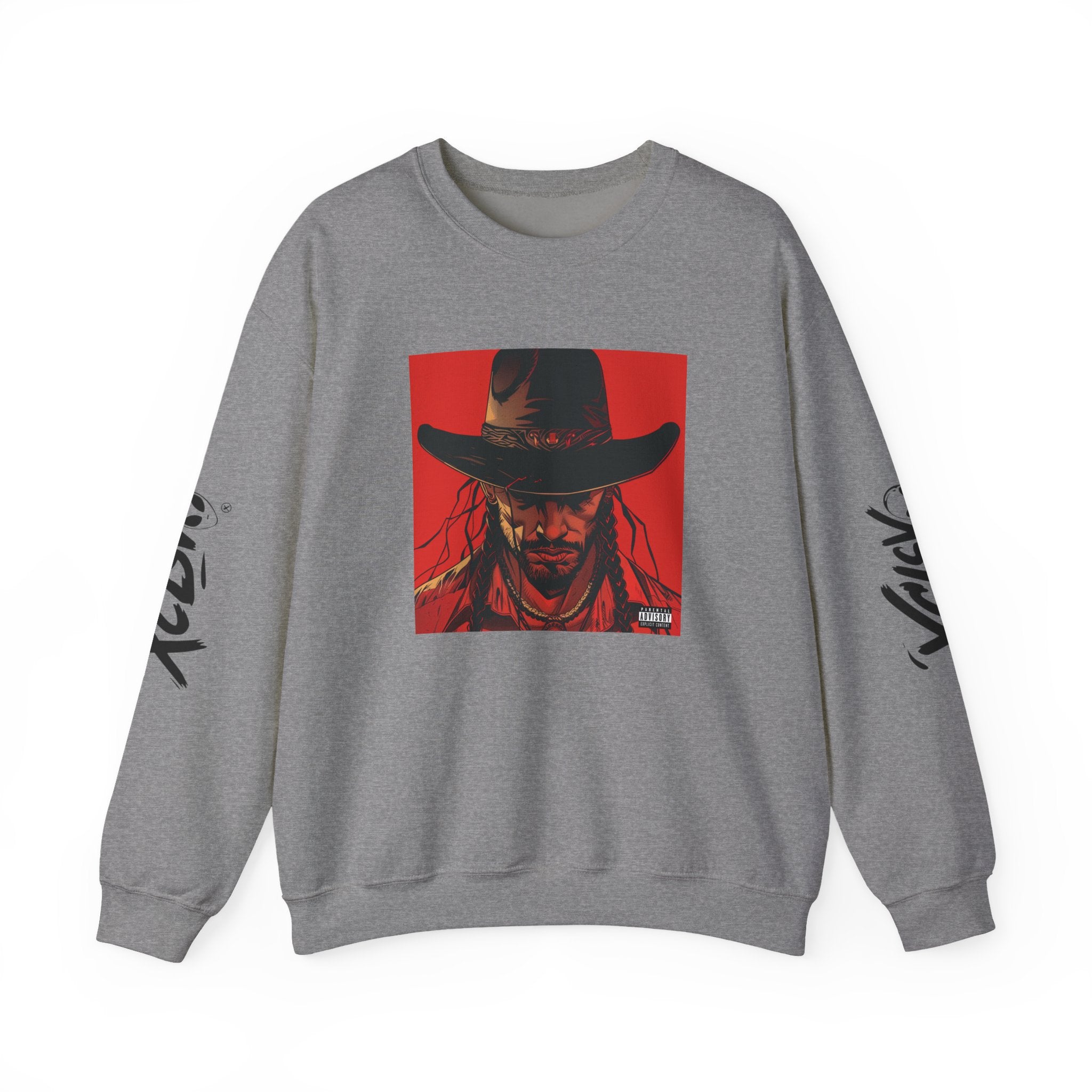 MVRSIANO XCLSV Crewneck Sweatshirt — Red Western Outlaw Graphic