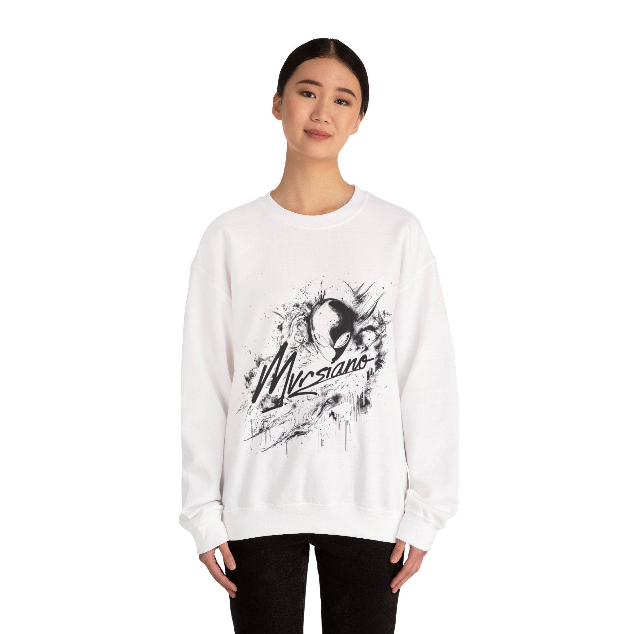 Mvrsiano Graphic Sweatshirt — Alien Grunge Skull Art Crewneck