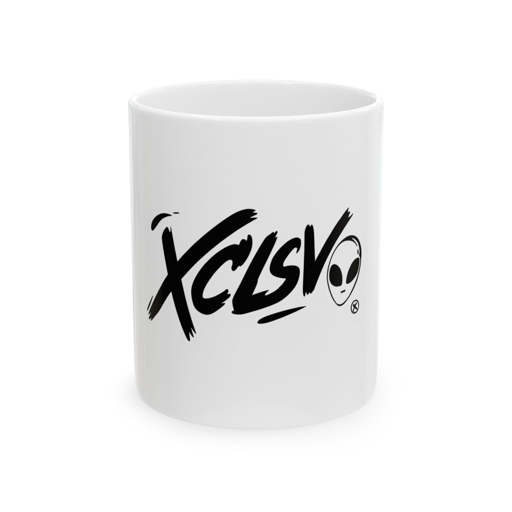 XCLSV Alien Logo Ceramic Mug — Graphic Coffee Tea Cup (11oz & 15oz)