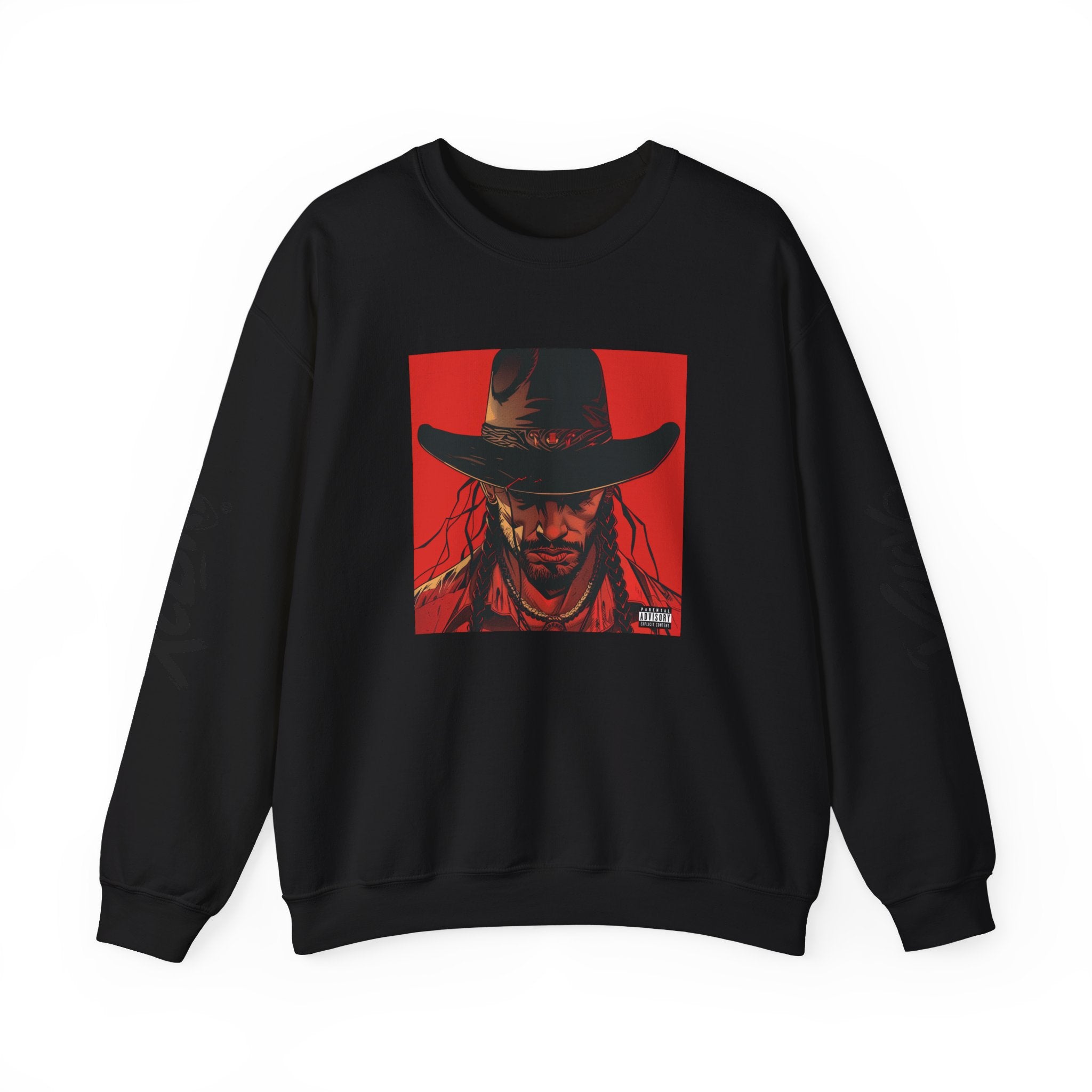 MVRSIANO XCLSV Crewneck Sweatshirt — Red Western Outlaw Graphic
