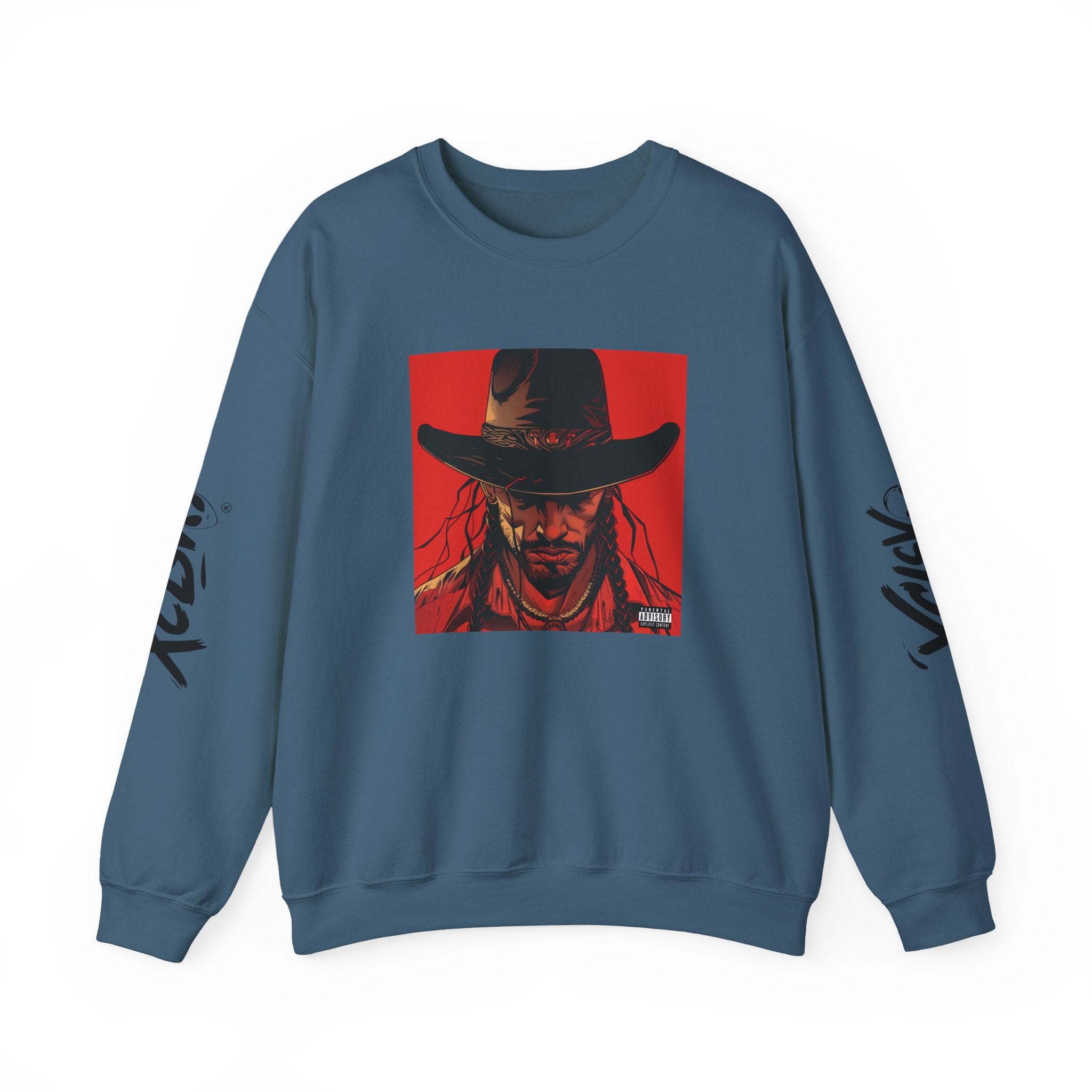 MVRSIANO XCLSV Crewneck Sweatshirt — Red Western Outlaw Graphic