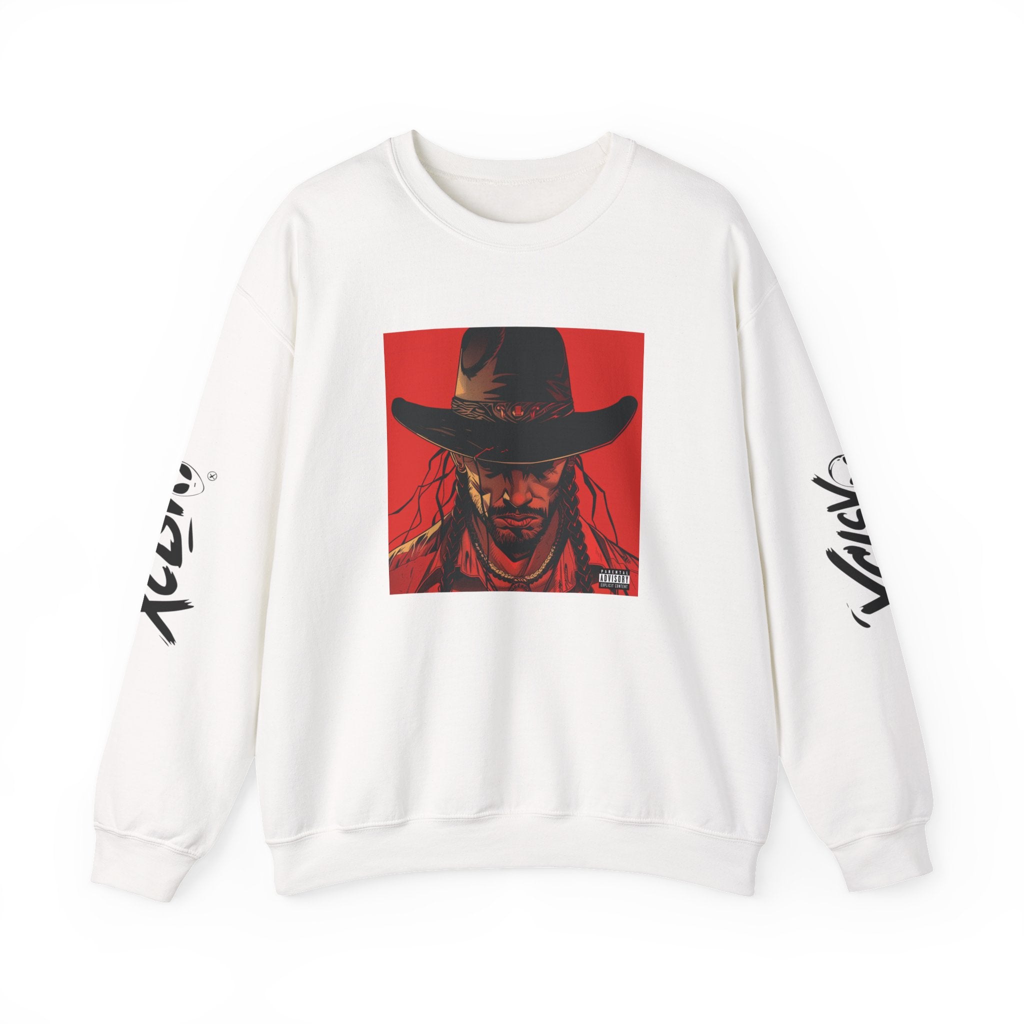 MVRSIANO XCLSV Crewneck Sweatshirt — Red Western Outlaw Graphic
