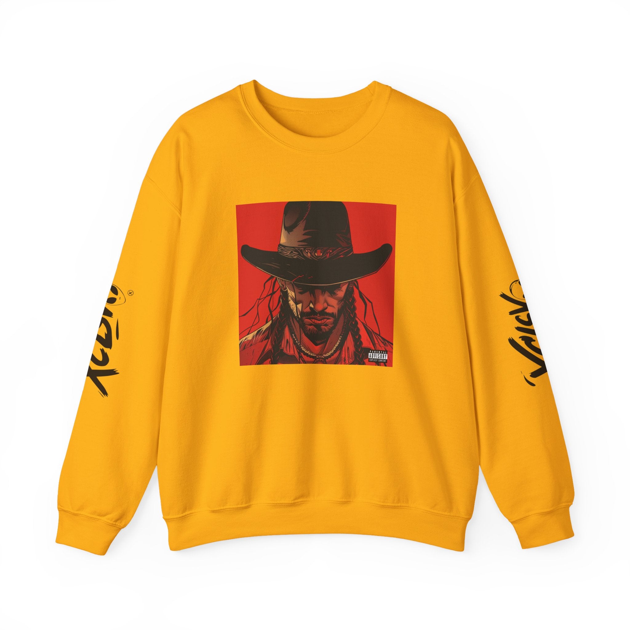 MVRSIANO XCLSV Crewneck Sweatshirt — Red Western Outlaw Graphic