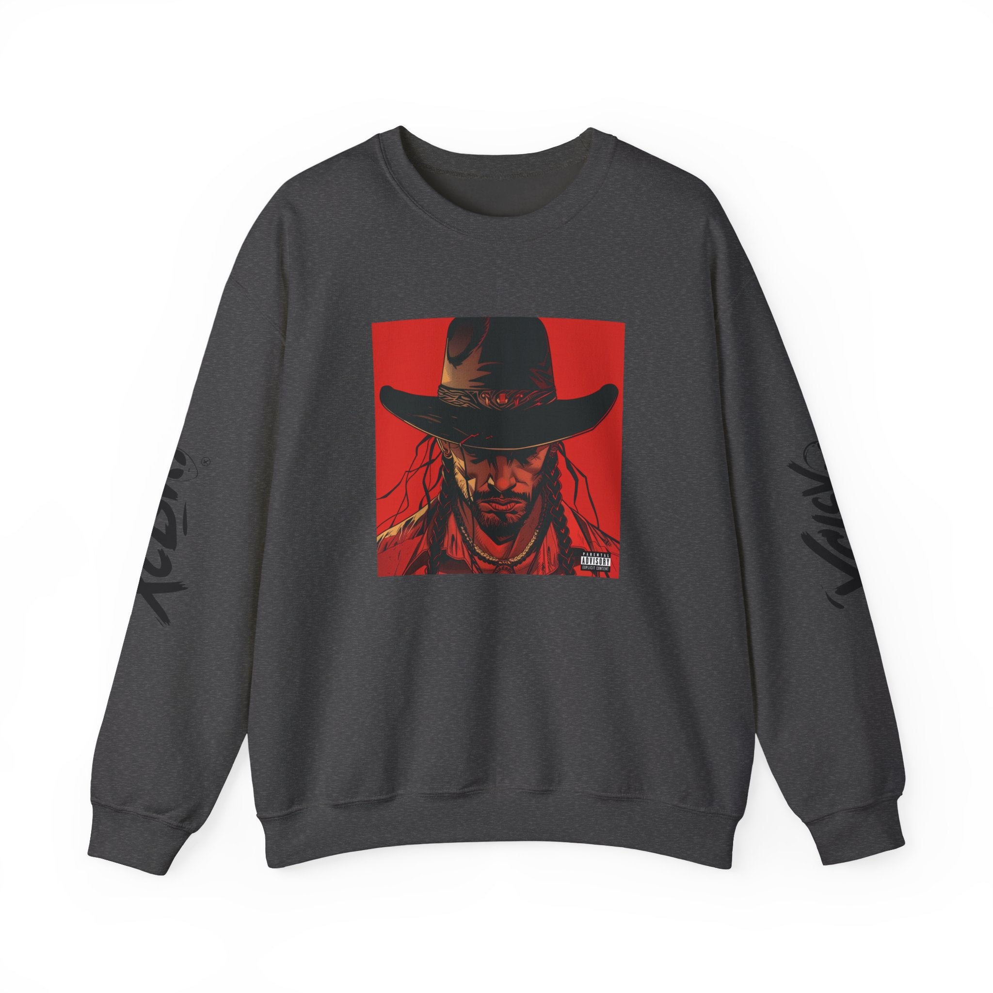 MVRSIANO XCLSV Crewneck Sweatshirt — Red Western Outlaw Graphic