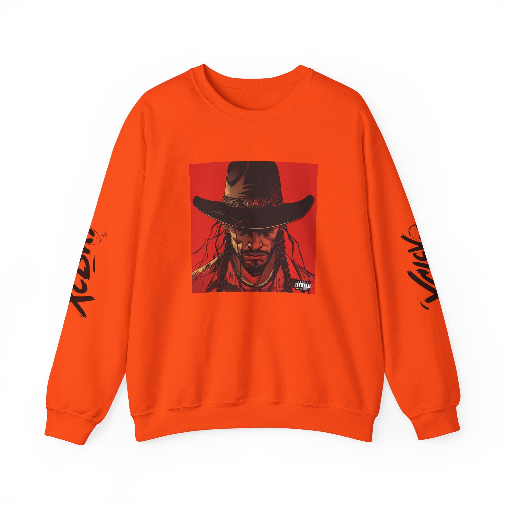 MVRSIANO XCLSV Crewneck Sweatshirt — Red Western Outlaw Graphic