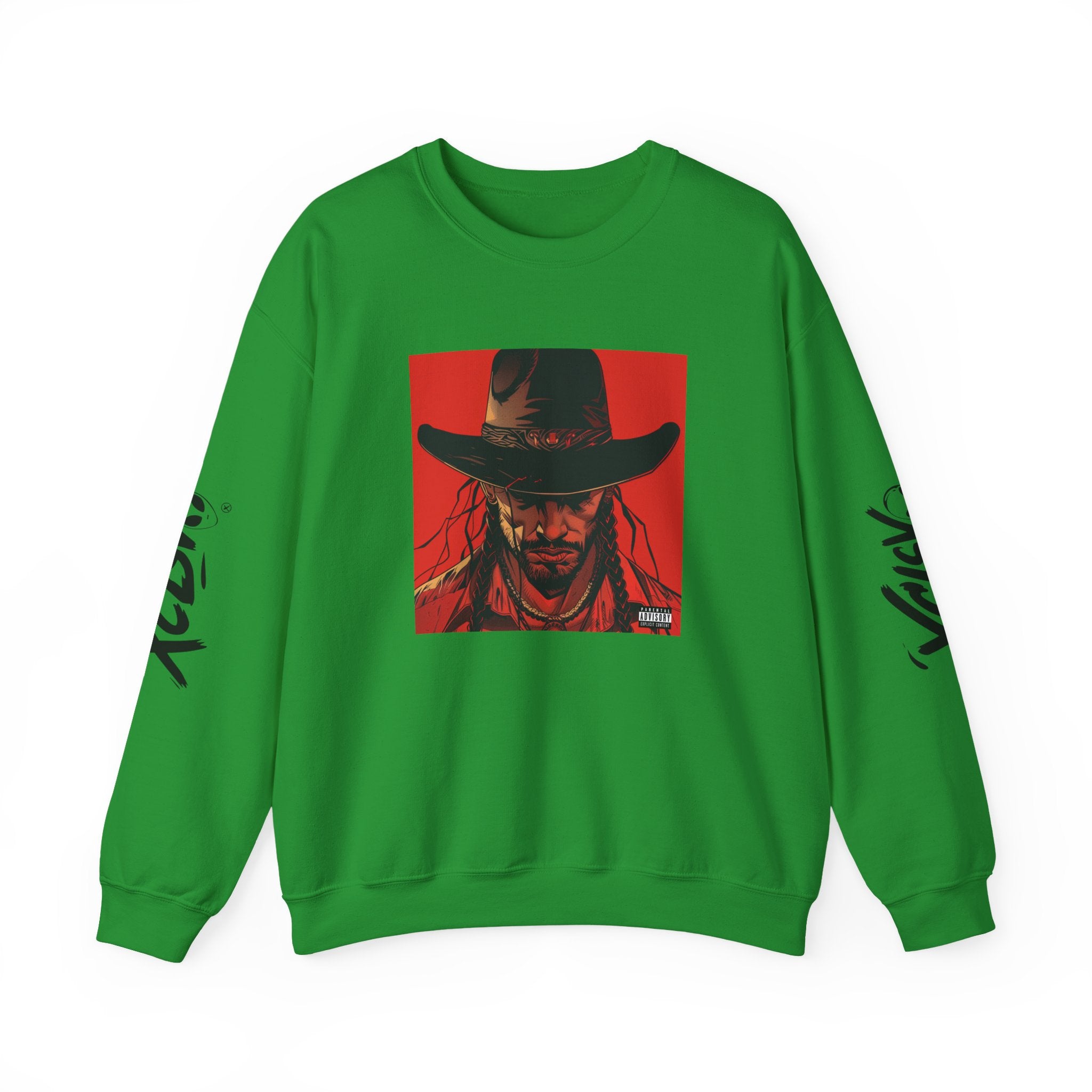 MVRSIANO XCLSV Crewneck Sweatshirt — Red Western Outlaw Graphic