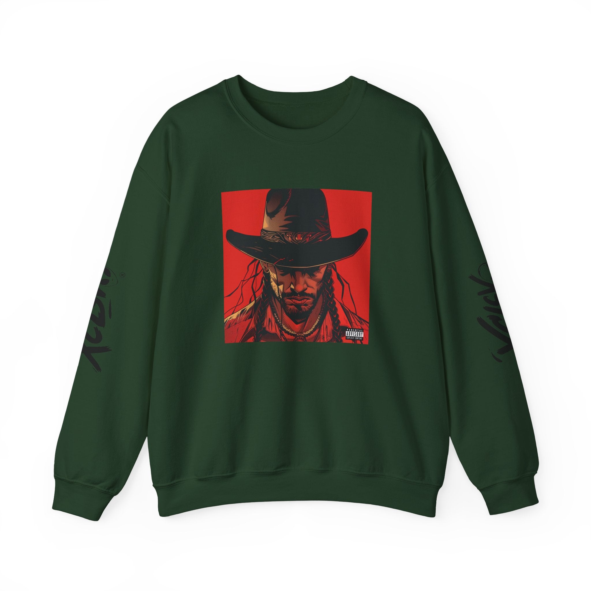 MVRSIANO XCLSV Crewneck Sweatshirt — Red Western Outlaw Graphic