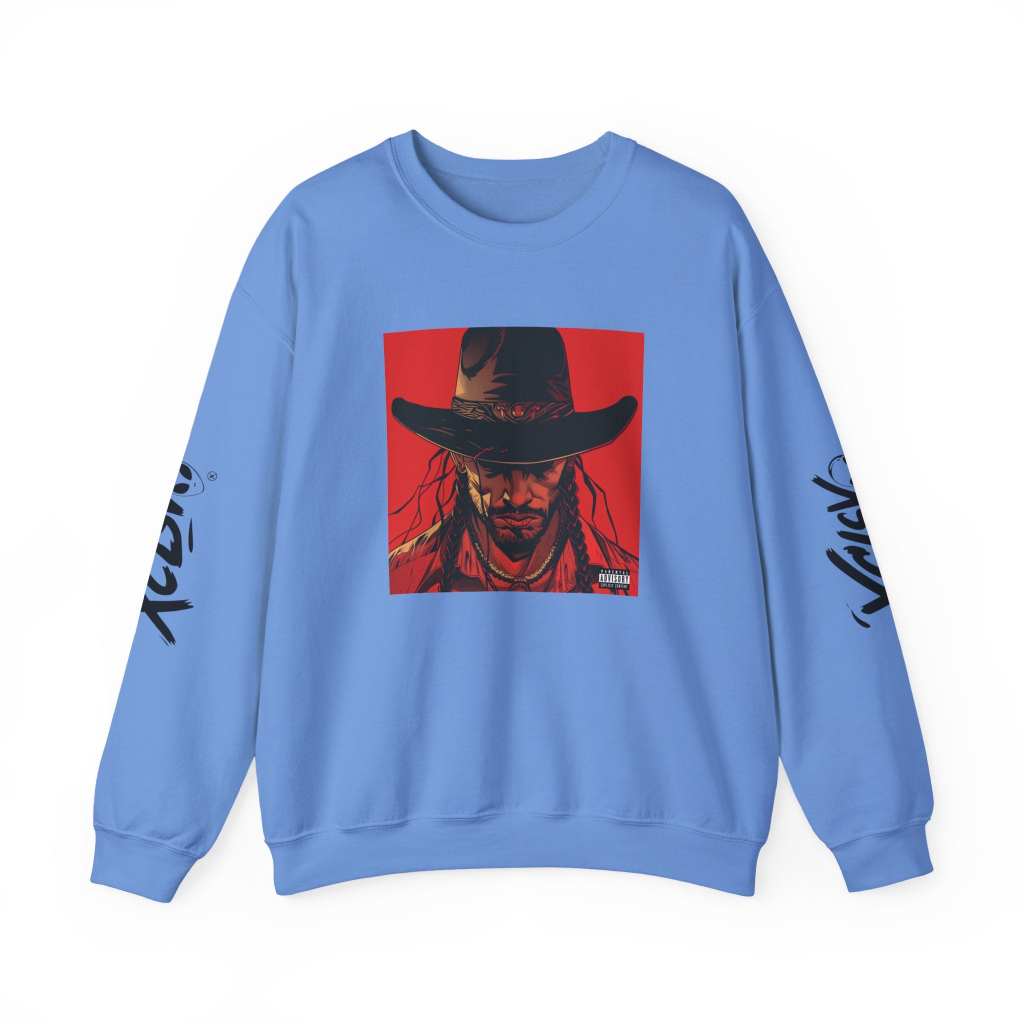 MVRSIANO XCLSV Crewneck Sweatshirt — Red Western Outlaw Graphic