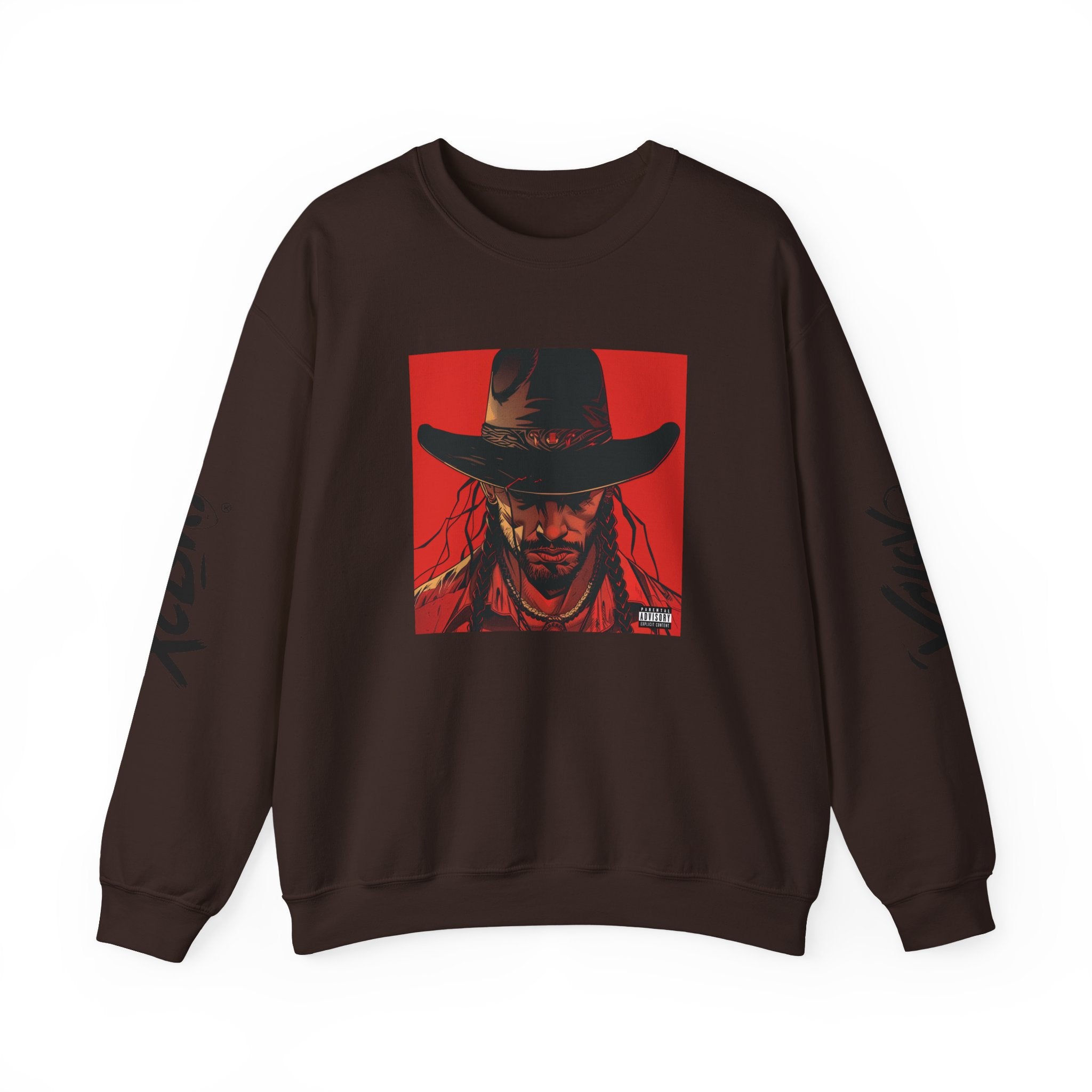 MVRSIANO XCLSV Crewneck Sweatshirt — Red Western Outlaw Graphic