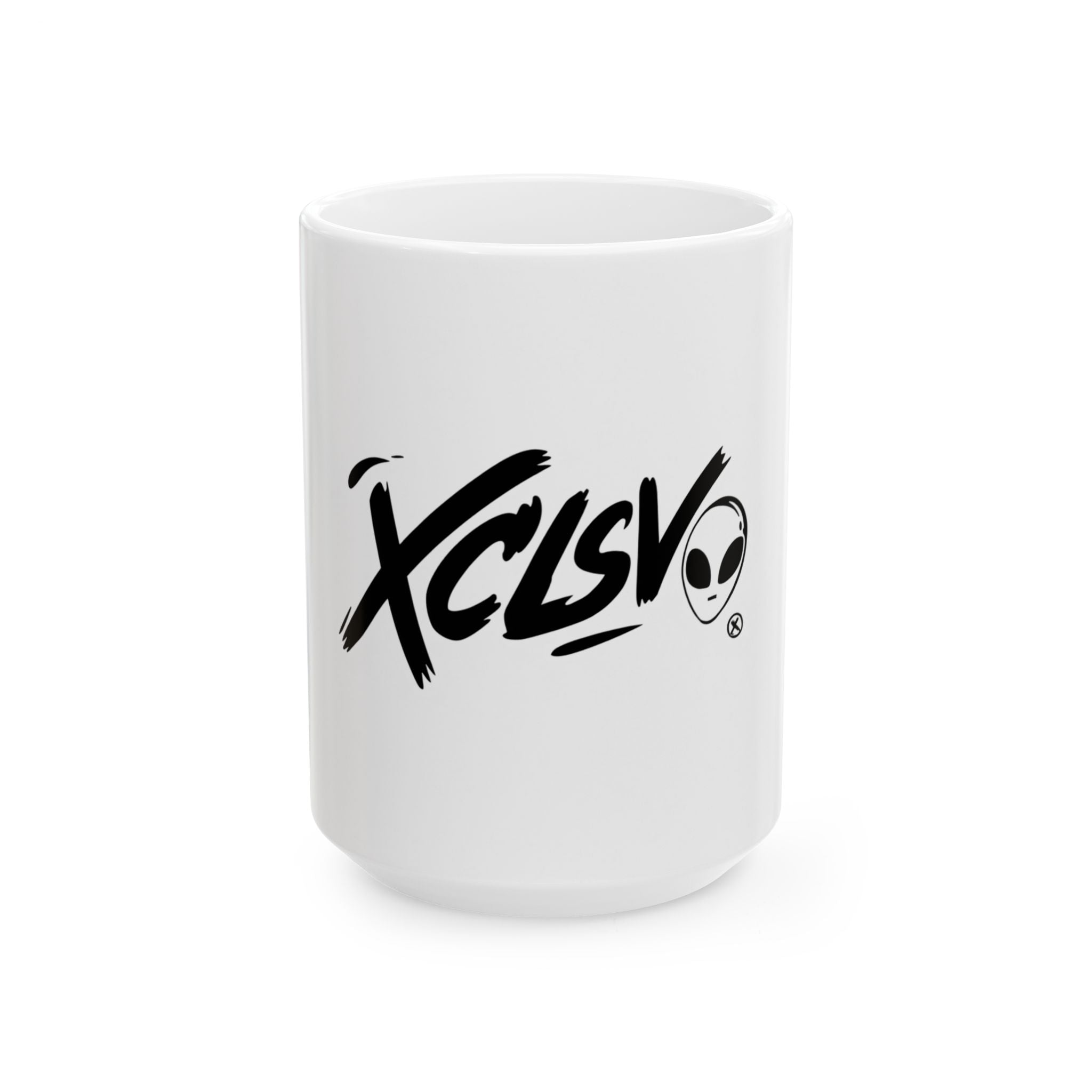 XCLSV Alien Logo Ceramic Mug — Graphic Coffee Tea Cup (11oz & 15oz)