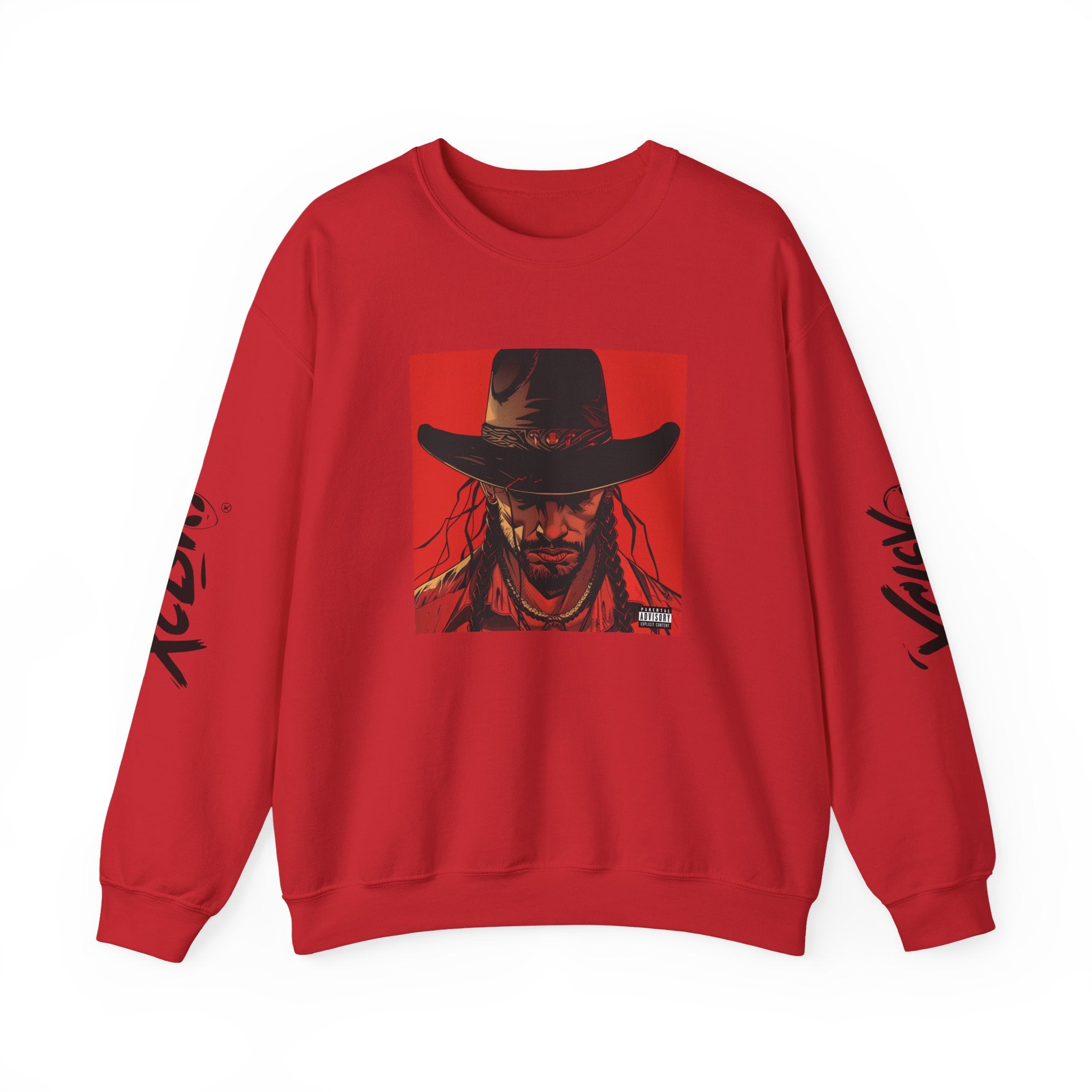 MVRSIANO XCLSV Crewneck Sweatshirt — Red Western Outlaw Graphic